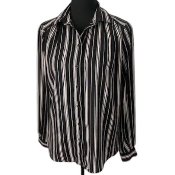 H&M Classic Black White Striped Button Down Shirt Blouse Sz 4 - Picture 1 of 12